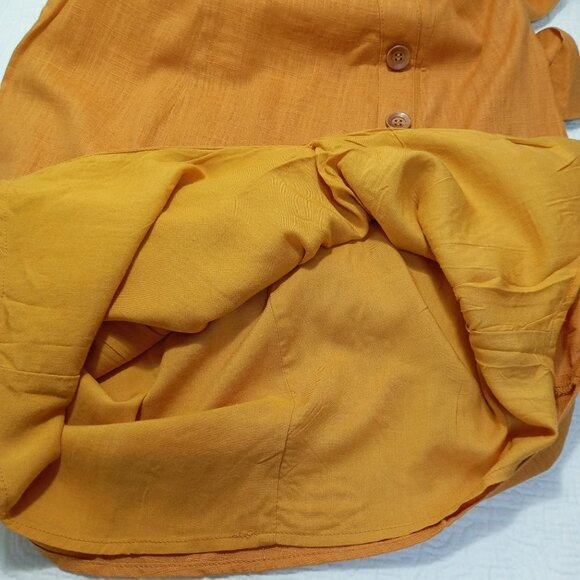 Selfie Leslie Midi Dress Mustard  Spaghetti Straps Button Details Belted Waist M - Picture 12 of 13